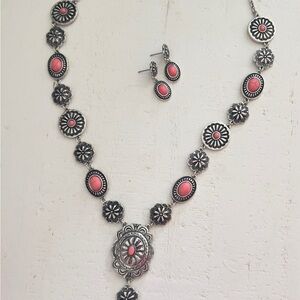 Vintage-Inspired Silver and Pink Necklace & Earring Set